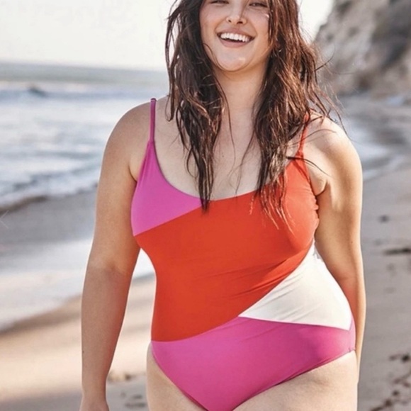 Summersalt The Marina One-Piece in Multi Colorblock Red Pink White SZ 22 - Picture 4 of 13